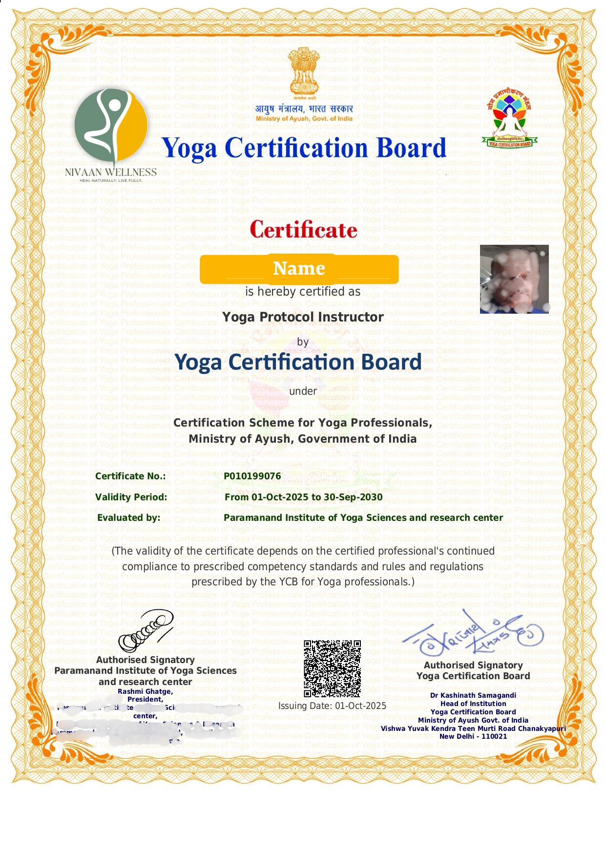 200 Hour Yoga Teacher Training Course Eligibility Certificate